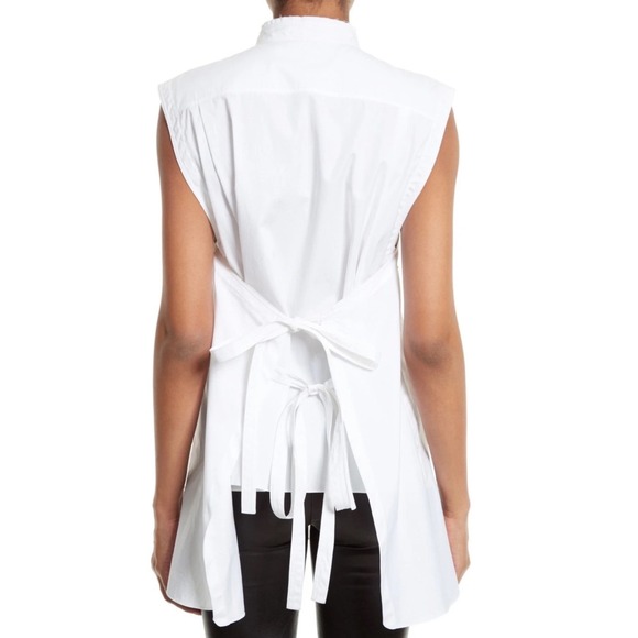Helmut LangWhite Sleeveless Top Tunic Shirt Dress Tie Back Mandarin CollarPocket - Picture 2 of 16